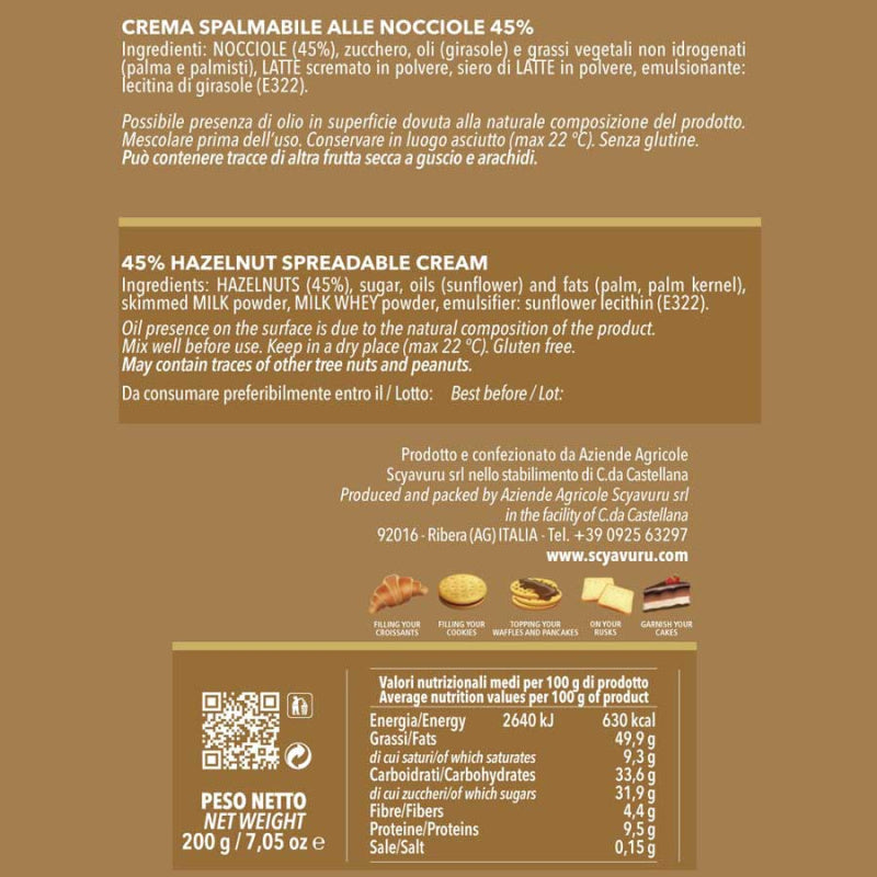 Crème à tartiner Noisette 45% Scyavuru 200g