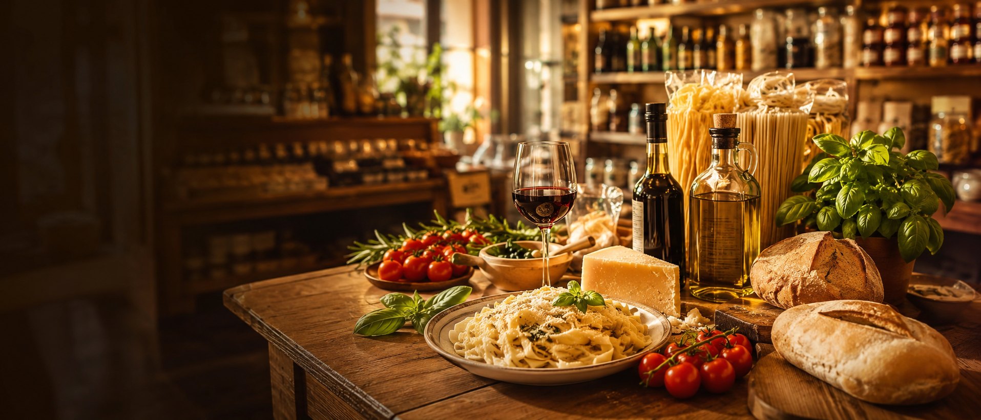 Table italienne dressée dans une épicerie fine chaleureuse — Da Mirella Annecy