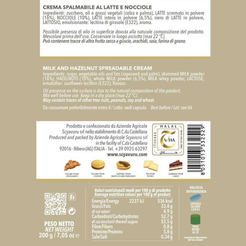 Crème à tartiner Lait et Noisette Scyavuru 200g